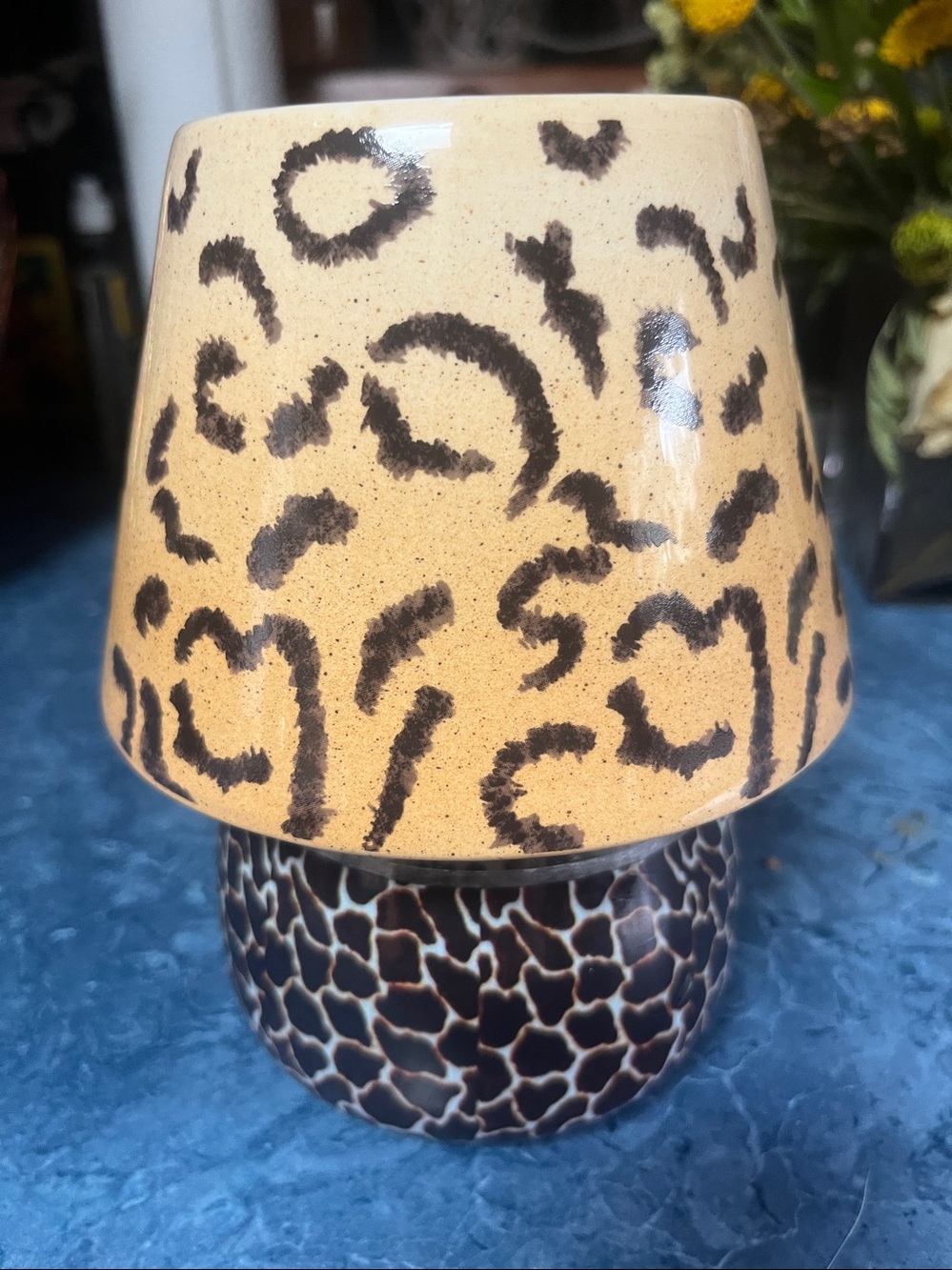 Leopard Print Ceramic Candle shade  - includes base and votive candle